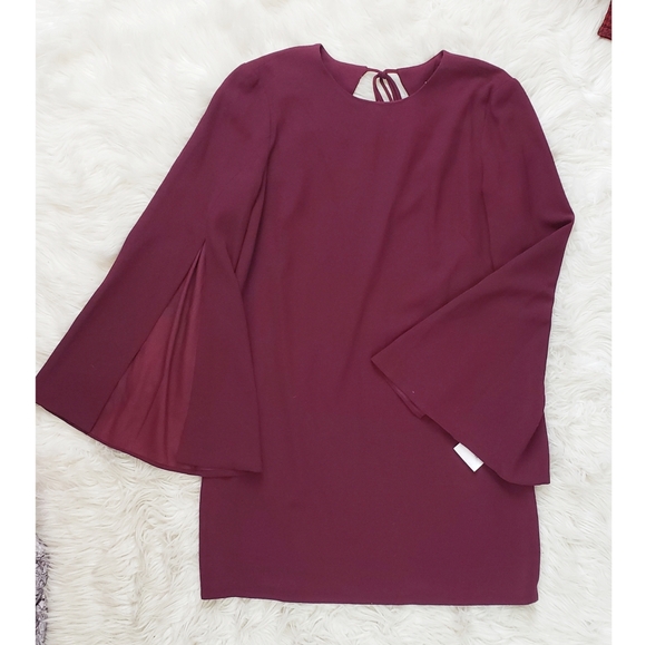 NEW Dress The Population Lillie Maroon Long Sleeve Minidress - Picture 3 of 10